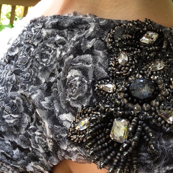 💥New💥DAVID MEISTER Black/white One-shoulder Dress Jeweled Details - Picture 6 of 10